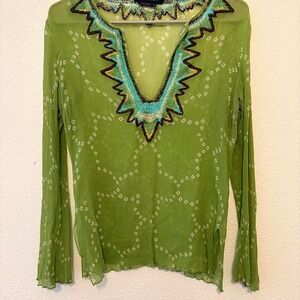 Vintage Y2K BCBGmaxazria 100% silk embroidered sheer top size M